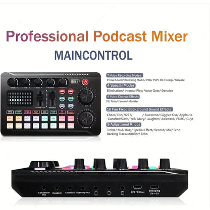 Podcast Microphone Bundle, Professional Audio Mixer BM-800 Condenser Mic With Live Sound Card Kit, Podcast Equipment Bundle