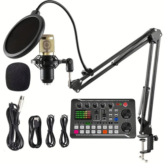 Podcast Microphone Bundle, Professional Audio Mixer BM-800 Condenser Mic With Live Sound Card Kit, Podcast Equipment Bundle