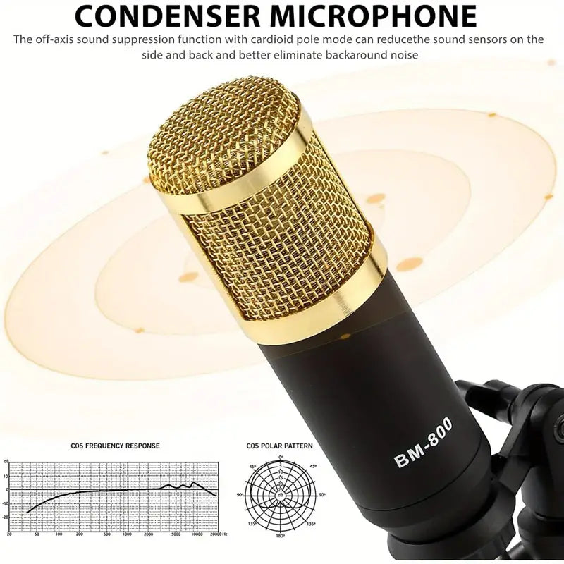 Podcast Microphone Bundle, Professional Audio Mixer BM-800 Condenser Mic With Live Sound Card Kit, Podcast Equipment Bundle