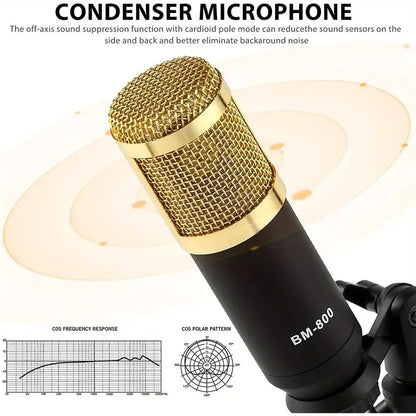 Podcast Microphone Bundle, Professional Audio Mixer BM-800 Condenser Mic With Live Sound Card Kit, Podcast Equipment Bundle