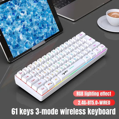 Wireless Gaming Keyboard, 61 Keys BT 5.0 + 2.4G Dual-Mode Wireless Rainbow Backlit Ergonomic Ultra-Compact Silent 60% Keyboard For Windows, Mac, PC, PS4 Gamer